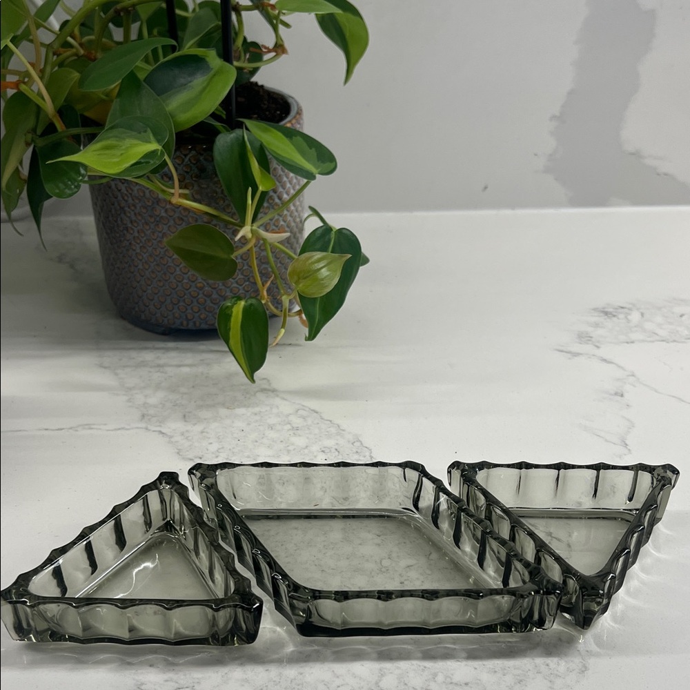 Vintage Smoke Glass Tray Set